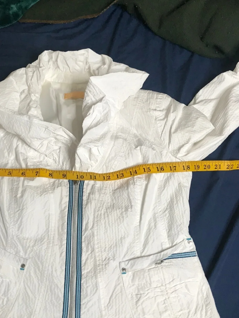 Crisca White Crinkle Zip Jacket Lightweight Oversized Collar Jacket Size L - Picture 4 of 11